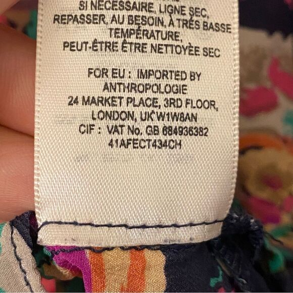 Anthropologie Maeve Floral 100% Silk Top open split back blouse semi sheer 6 - Picture 6 of 9